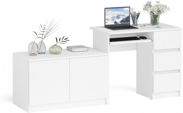 Мори компьютерный стол МС-6 правый + Тумба МА900.1, белый