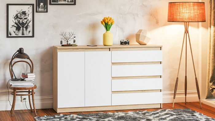 Мори Комод МК1600.1, цвет дуб сонома/белый, ШхГхВ 160,4х41х94 см., НЕ универсальная сборка