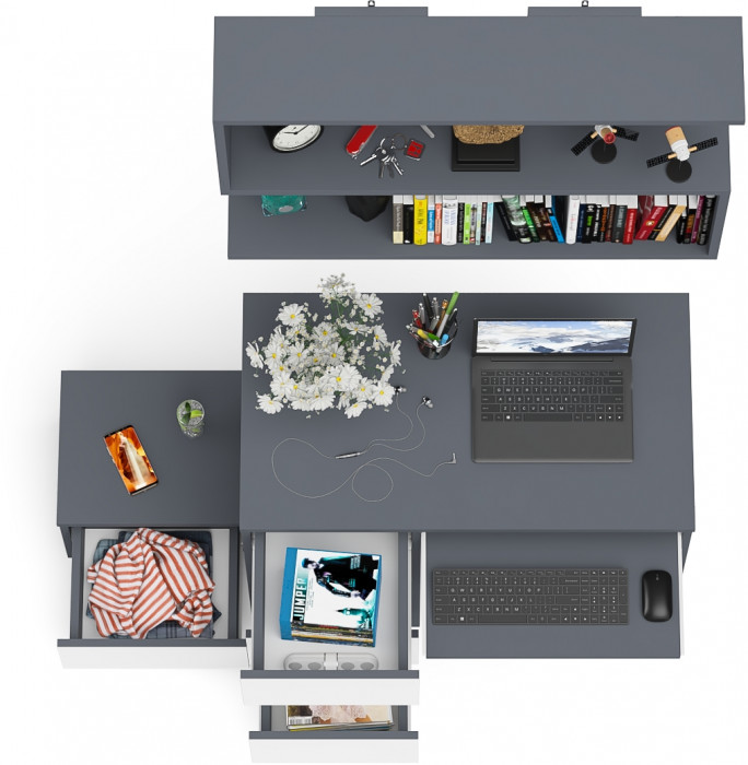 Мори Стол компьютерный МС-6 левый + Тумба ТМП400.1 + Полка 900, цвет графит/белый, ШхГхВ 130,4х50х209,6 см., НЕ универсальная сборка