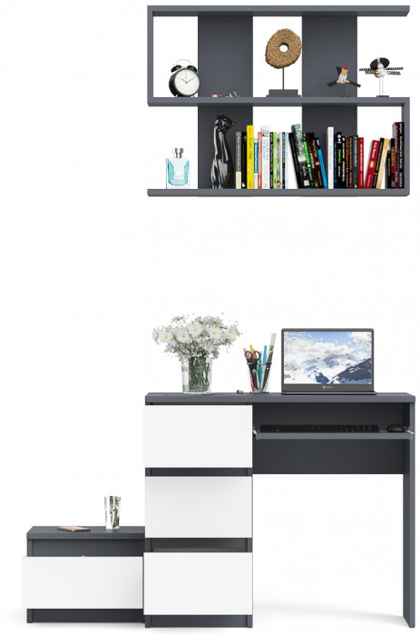 Мори Стол компьютерный МС-6 левый + Тумба ТМП400.1 + Полка 900, цвет графит/белый, ШхГхВ 130,4х50х209,6 см., НЕ универсальная сборка