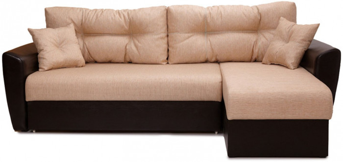 Диван-кровать угловой Амстердам, 150х200, еврокнижка, рогожка/экокожа, бежево-коричневый