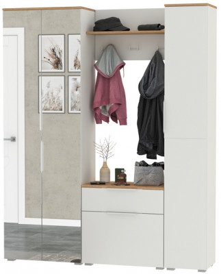 Октава Прихожая 22, белый шагрень/дуб крафт золотой/фасады МДФ белый шагрень