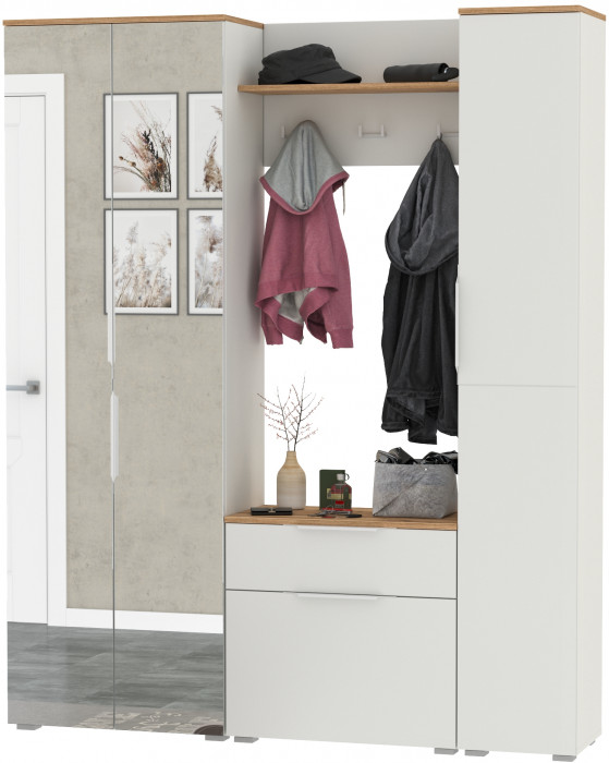 Октава Прихожая 22, белый шагрень/дуб крафт золотой/фасады МДФ белый шагрень