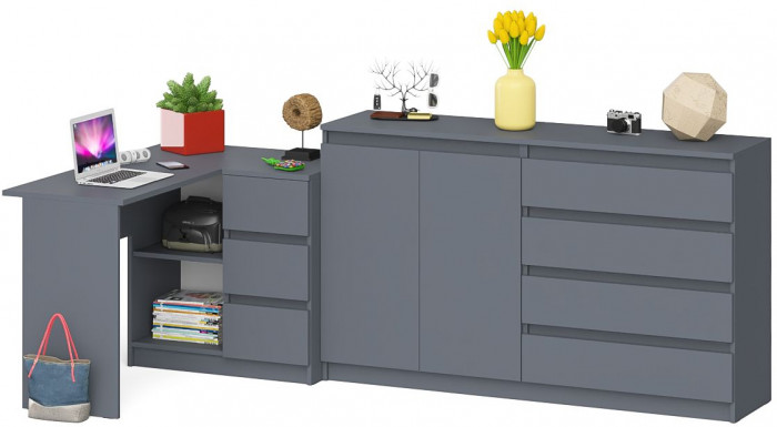 Мори Стол компьютерный МС-16 правый + Комод МК1600.1, цвет графит, ШхГхВ 284,8х84,9х94 см., выдвижные ящики справа, НЕ универсальная сборка