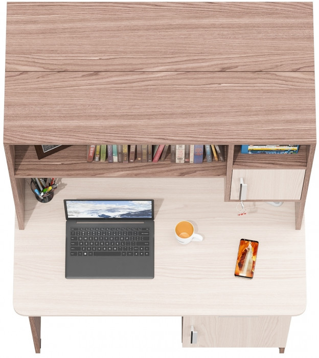 Два стола письменных с надстройкой С-МД-1-09Н, цвет ясень шимо светлый/ясень шимо тёмный, ШхГхВ 210х57х162 см., НЕ универсальная сборка