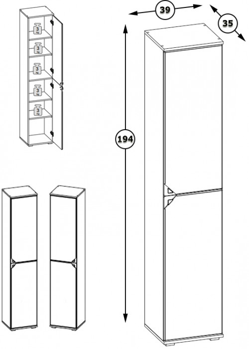 КР100 Бостон 13.154 Шкаф, цвет дуб эндгрейн элегантный/фасады МДФ милк рикамо софт, ШхГхВ 38,6х35,1х194,4 см., универсальная сборка