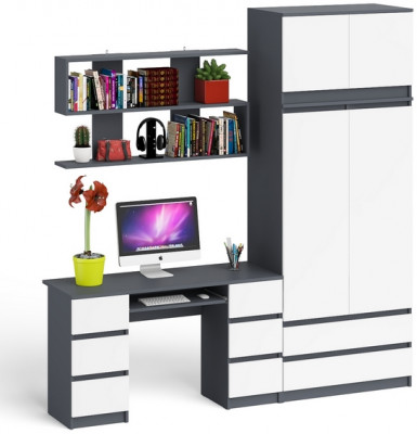 Мори компьютерный стол МС-2 + Шкаф МШ900.1 + Антресоль МА900.1 + Полка 1200, графит/белый