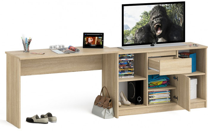 Мори Стол письменный МСП1200.1 + Тумба МТВ1204.1, цвет дуб сонома, ШхГхВ 240,8х50х76,6 см., универсальная сборка