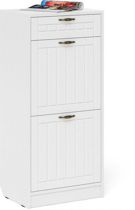 Прихожая П-6 Компоновка № 24, цвет белая шагрень/фасады МДФ белое дерево фрезеровка прованс, ШхГхВ 90х35х220 см., универсальная сборка