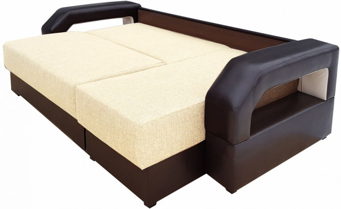 Диван-кровать раскладной еврокнижка, угловой Манчестер, с подсветкой, ширина спального места 160 см, рогожка/экокожа, бежевый