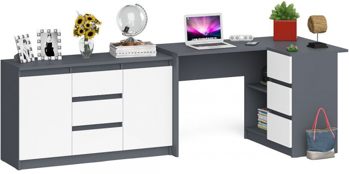 Мори компьютерный стол МС-16 правый + Комод МК1200.3, графит/белый