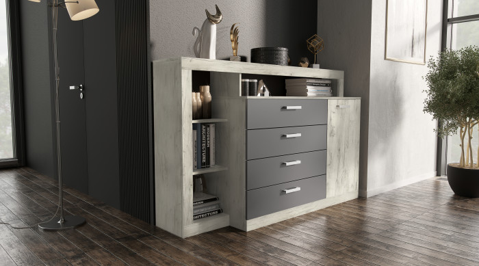 Гостиная Ангара Графит/дуб крафт белый