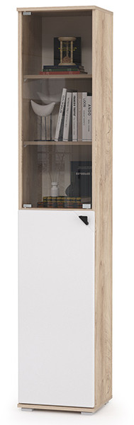 КР100 Бостон 13.155 Шкаф, цвет дуб эндгрейн элегантный/фасады МДФ милк рикамо софт, ШхГхВ 38,6х35,1х194,4 см., универсальная сборка