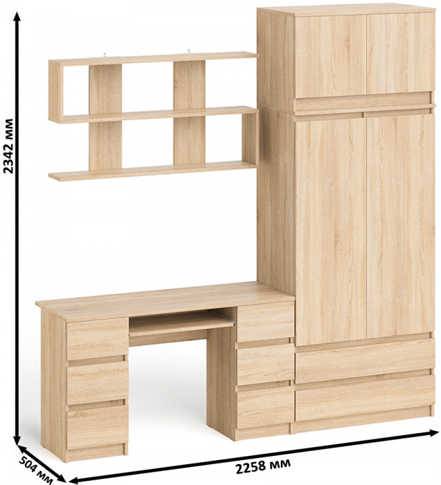 Мори компьютерный стол МС-2 + Шкаф МШ900.1 + Антресоль МА900.1 + Полка 1200, дуб сонома