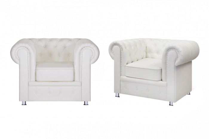 Кожаное кресло "Честер" цвет белый, для отдыха, для дома в гостиную, на кухню