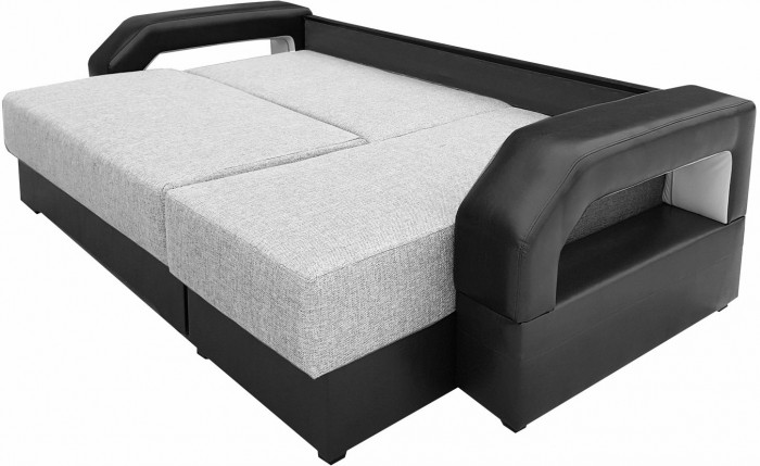 Диван-кровать раскладной, еврокнижка, угловой Манчестер , с подсветкой, рогожка/экокожа, ширина спального места 150 см, серый