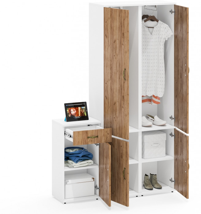 Лидер-8 Пенал МД 21Б + Пенал МД 21Б + Тумба МД 3.15, белый шагрень/крафт золото