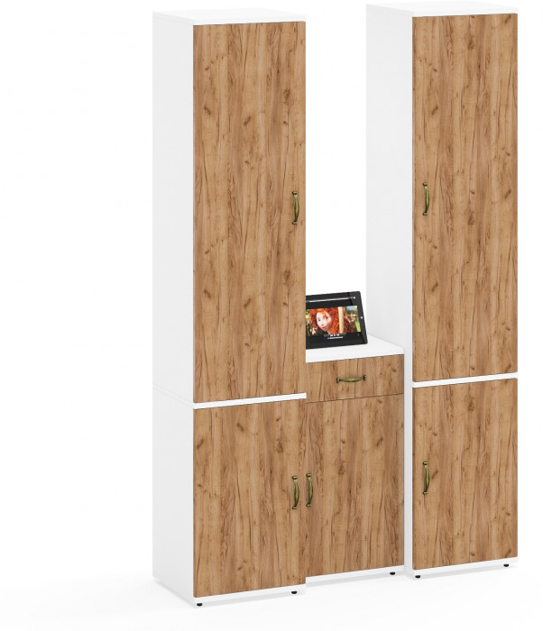 Лидер-8 Пенал МД 21Б + Пенал МД 21Б + Тумба МД 3.15, белый шагрень/крафт золото