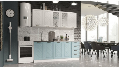 Кухня МДФ Агава 2000 (Акация белая / Аква, Белый)