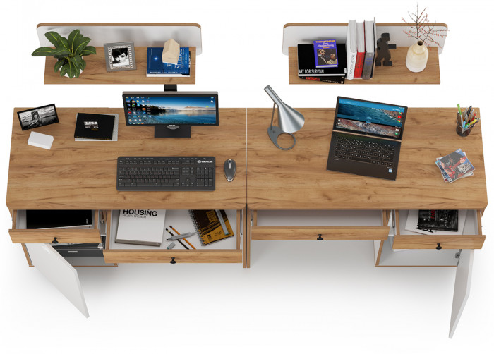 Вуди Компоновка № 01, цвет белый премиум/дуб крафт золотой, ШхГхВ 220х52,7х170 см., универсальная сборка