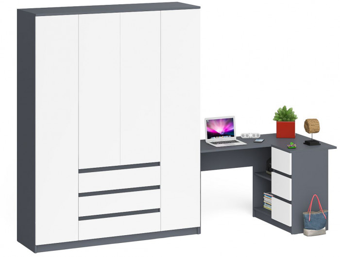 Мори компьютерный стол МС-16 правый + Шкаф МШ1600.1, графит/белый