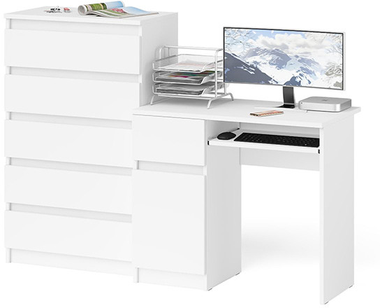 Мори Стол компьютерный МС-1 левый + Комод МК700.5, цвет белый, ШхГхВ 160,4х50х114 см., выдвижной ящик слева, НЕ универсальная сборка