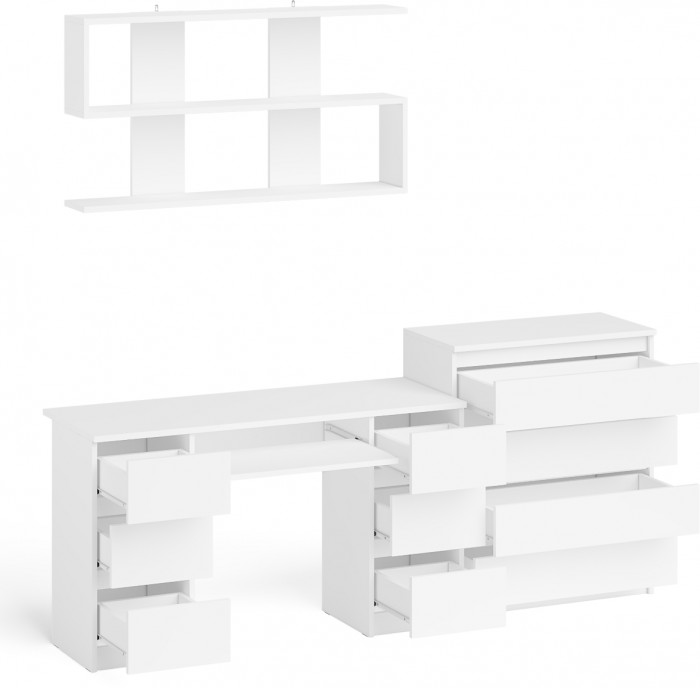 Мори компьютерный стол МС-2 + Комод МК800.4 + Полка 1200, белый