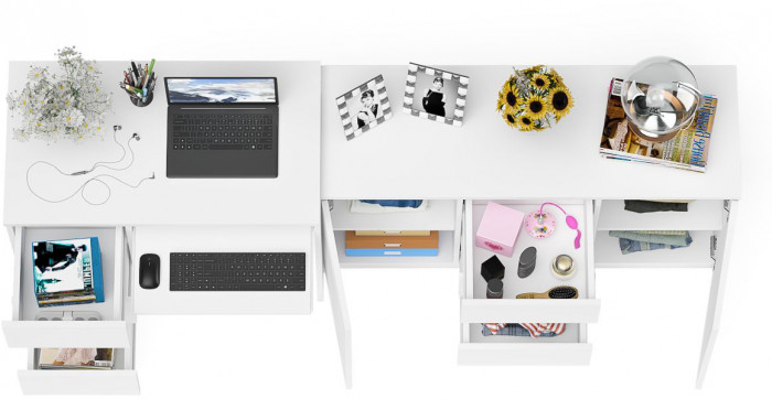 Мори Стол компьютерный МС-6 левый + Комод МК1200.3, цвет белый, ШхГхВ 210,4х50х76,6 см., выдвижные ящики слева, НЕ универсальная сборка