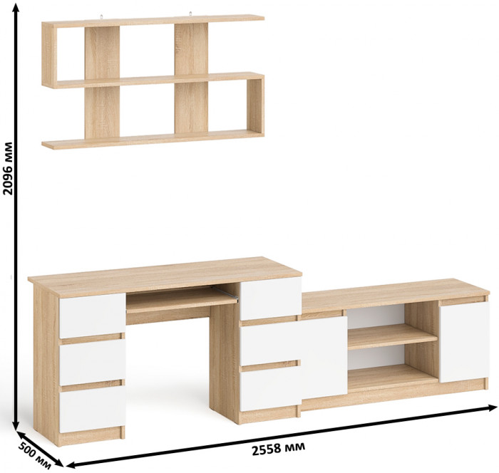 Мори компьютерный стол МС-2 + Тумба МТВ1200.1 + Полка 1200, дуб сонома/белый