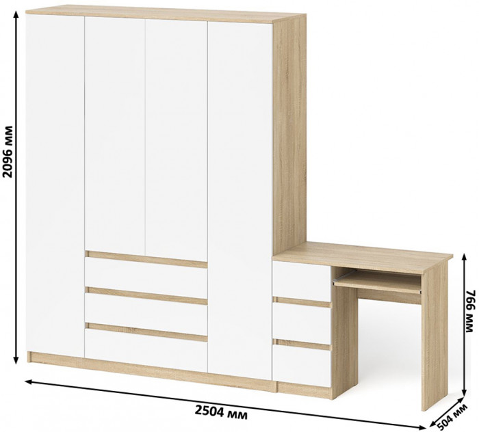 Мори компьютерный стол МС-6 левый + Шкаф МШ1600.1, дуб сонома/белый