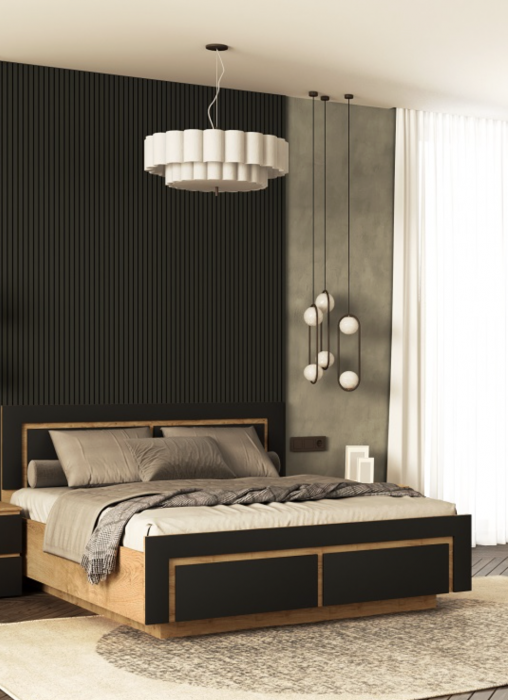 Кровать 160х200 "Ривьера" №1 с подъемным основанием - Дуб наварра/Шагрень черная