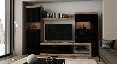 Гостиная Бастон, делано/Черный глянец