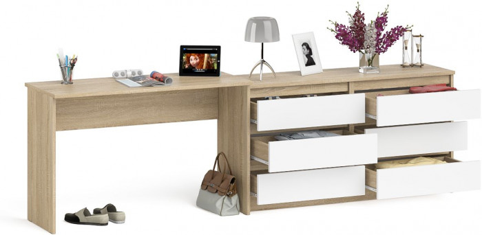Мори Стол письменный МСП1200.1 + Комод МК1380.6, цвет дуб сонома/белый, ШхГхВ 258,4х50х76,6 см., универсальная сборка