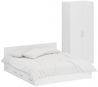 Кровать с ящиками 1800 + Шкаф 2-х створчатый Стандарт, цвет белый, ШхГхВ 183,5х203,5х70 + 90х52х200 см., сп.м. 1800х2000 мм., б/м, основание есть