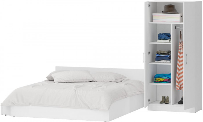 Кровать с ящиками 1800 + Шкаф 2-х створчатый Стандарт, цвет белый, ШхГхВ 183,5х203,5х70 + 90х52х200 см., сп.м. 1800х2000 мм., б/м, основание есть