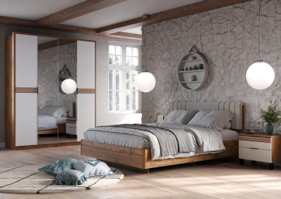 Модульная спальня Нао, набор №4, Дуб вотан/Белый (Профиль МДФ Дуб вотан)