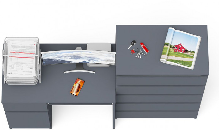 Мори Стол компьютерный МС-1 левый + Комод МК700.5, цвет графит, ШхГхВ 160,4х50х114 см., выдвижной ящик слева, НЕ универсальная сборка