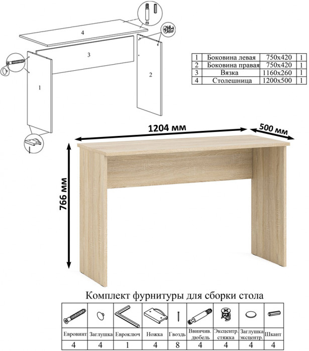 Мори письменный стол МСП1200.1 + Комод МК1200.8, дуб сонома