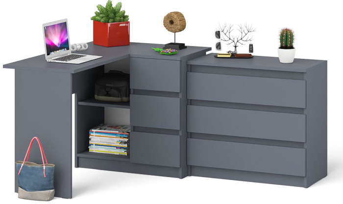 Мори Стол компьютерный МС-16 правый + Комод МК800.1, цвет графит, ШхГхВ 204,8х84,9х76,6 см., выдвижные ящики справа, НЕ универсальная сборка