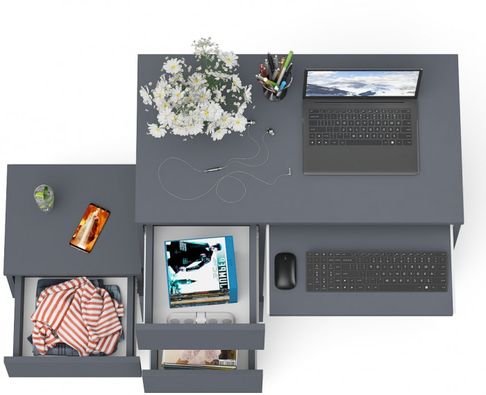 Мори Стол компьютерный МС-6 левый + Тумба ТМП400.1, цвет графит, ШхГхВ 130,4х50х76,6 см., выдвижные ящики слева, НЕ универсальная сборка