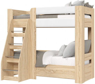 ЛИБЕРТИ КР 04 Кровать 2-х ярусная (1976х1700х1358) Фасад МДФ БЕЛЫЙ ГЛЯНЕЦ/Корпус ДУБ СОНОМА