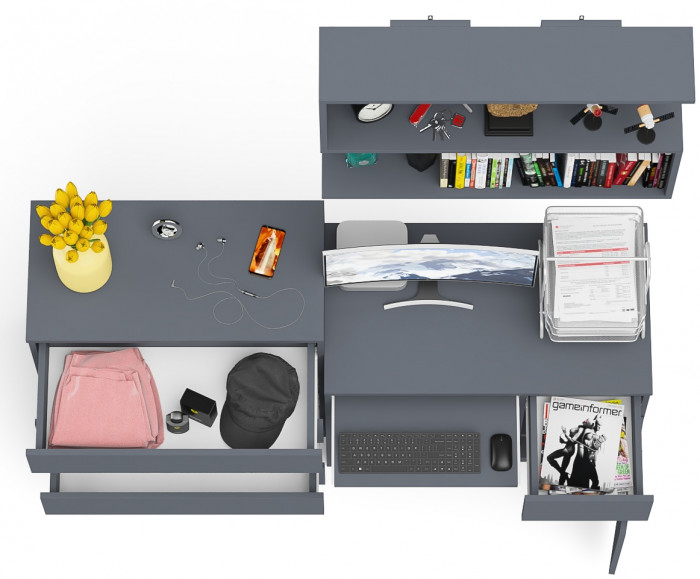 Мори Стол компьютерный МС-1 правый + Комод МК800.4 + Полка 900, цвет графит, ШхГхВ 170,4х50х209,6 см., НЕ универсальная сборка