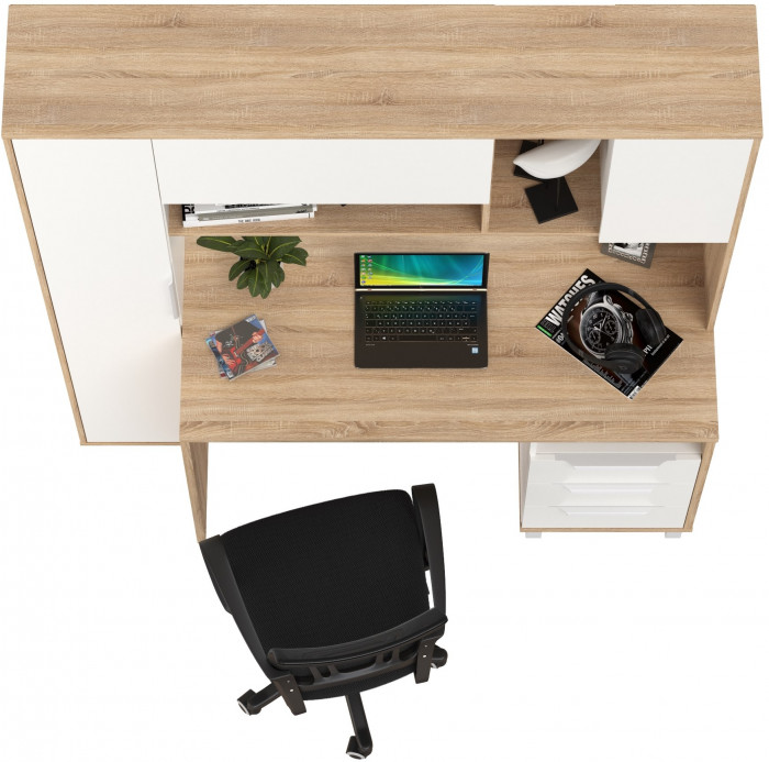 Стол компьютерный Комфорт 12.95N + кресло 103 чёрное, цвет дуб сонома/белый, ШхГхВ 162х60,3х180 см., НЕ универсальная сборка