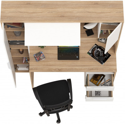 Стол компьютерный Комфорт 12.95N + кресло 103 чёрное, цвет дуб сонома/белый, ШхГхВ 162х60,3х180 см., НЕ универсальная сборка