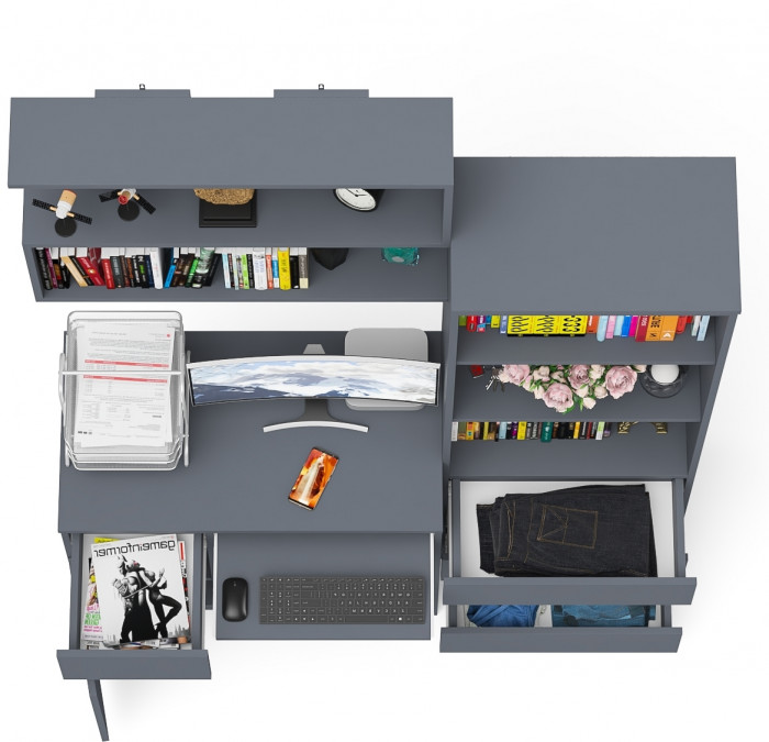 Мори компьютерный стол МС-1 левый + Стеллаж МСТ600.3 + Полка 900, графит