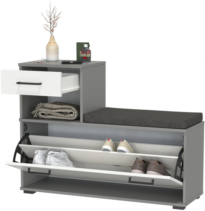 Лира ГК 2-0714граф/бел Тумба под обувь, цвет графит/белый, ШхГхВ 100х33х75,5 см., универсальная сборка