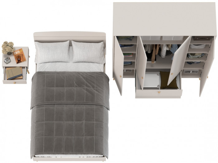 Афина Спальня Кровать 1200 + Шкаф 4-х дверный + Тумба, кашемир серый