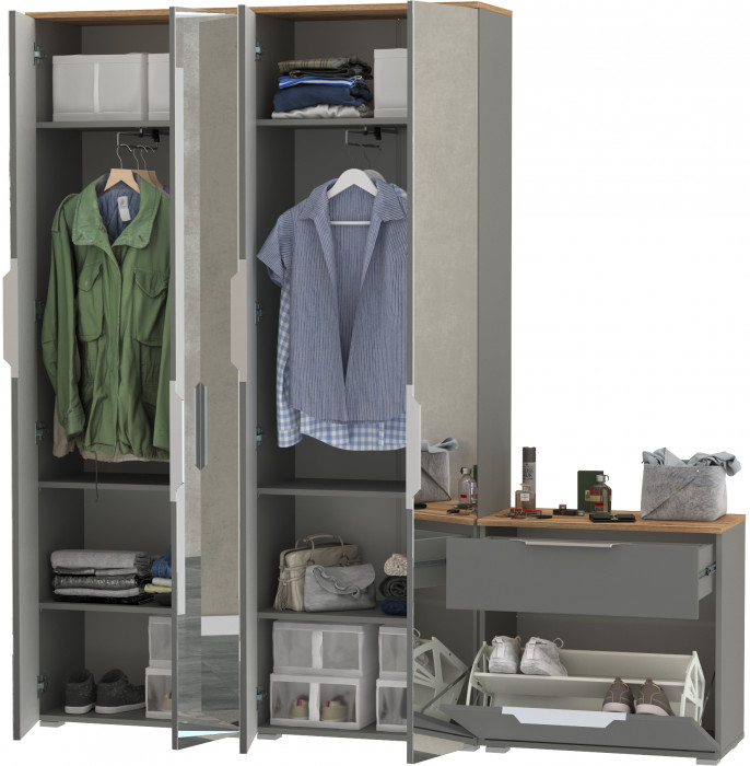 Октава Прихожая 24, серый графит/дуб крафт золотой/фасады МДФ серый графит