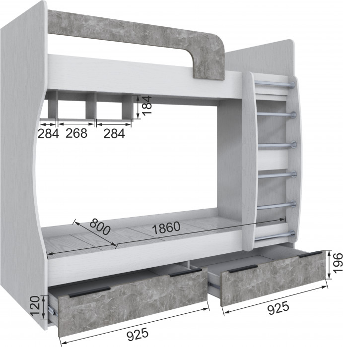 Кровать Мадрид (0,8) двухярусная, Белый/Ателье светлое
